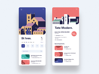 Events app app blue cornwall design events graphic illustration sea stives tate ui ux vector web