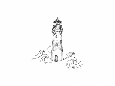 Lighthouse handmade illustration lighthouse logo tattoos wave