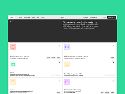 Impact / Inner pages 404 cases clean design monitoring site system ui ux web