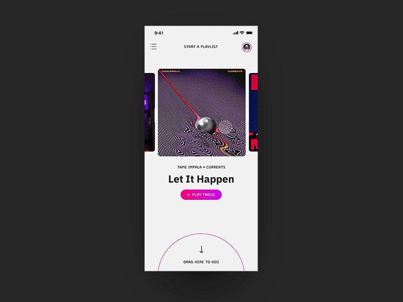 Music Playlist Concept animation app cards concept drag interaction music playlist principle prototype ui ux