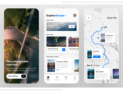 Mockup of a travelling app