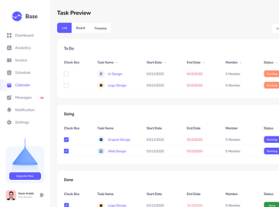 Dashboard for todo tasks adobe xd clean figma ui user experience user interface user interface designer