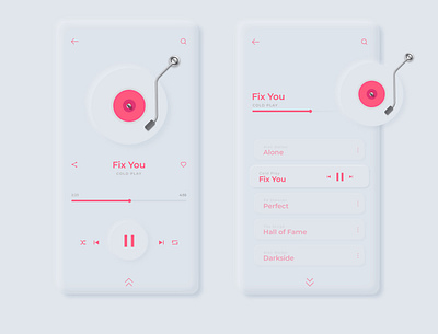 Music App app design figma flat illustration illustrator minimal music music app neumorphism ui ux