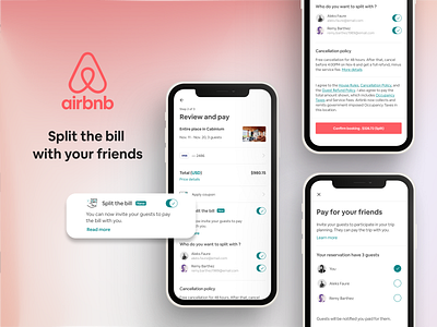 Split payment on Airbnb airbnb app feature friends group travel group trip product design split split fare split pay travel ui ux