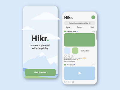 Hikr App For Hiking behance design design inspiration designer dribbble feed green inspiration light blue mountain post social media timeline ui design uiux ux design workout workout app