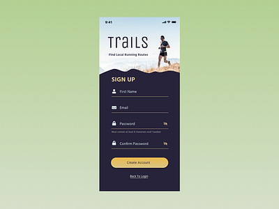 Daily UI 001 - Sign Up create account daily ui daily ui 001 daily ui challenge dailyui dribbble draft running running app sign up trail running user experience ux