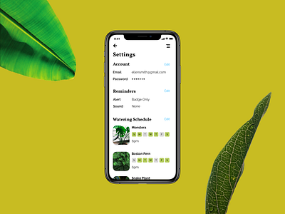 Daily UI 007 - Settings daily ui daily ui 007 daily ui challenge house plant house plants mobile mobile app mobile app design mobile design mobile ui plants settings settings page settings ui