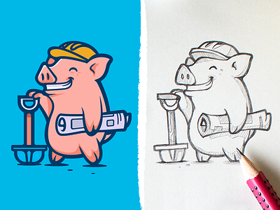 Teacup Pig illustration animal blueprint cute illustration paper pencil pig sketch vector work working