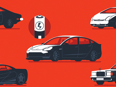 History of cars II car cars electric flat hybrid illustration illustrator mercedes prius tesla vector