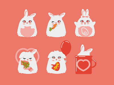 Valentine Funny Bunnies be my valentine bunnies bunny funny character fur heart icons icons set love lovely pink rabbit valentine day vector art vector illustration