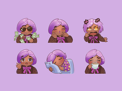 Twitch emotes 2 chibi cute kawaii design digital drawing emoji emoticons icons set kawaii lilac purple twitch twitch emotes