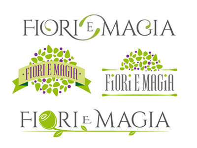 Fiori e Magia 2 bouquet flower shop flowers green greenery logo logotype roses spring violet