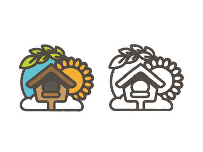 Bird House birdhouse design flat logo outline summer sun vector