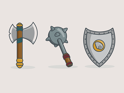 Fantasy Icon Set 5 axe bludgeon fantasy game icons icons set illustration rpg shield vector weapons