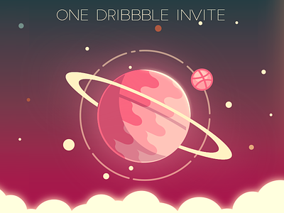 One Planetary Dribbble invitation astronomy dribbble invitation dribbble invite flat design invitation invite pink planet satellite stars