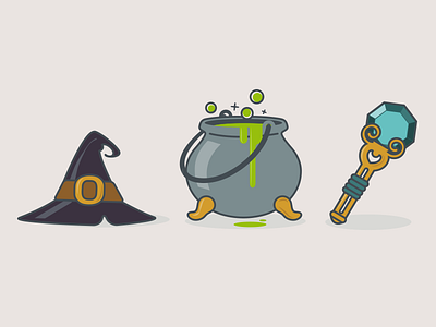 Fantasy Icon Set 6 cauldron fantasy flat hat icons icons set mage magic magic staff rpg vector wizard