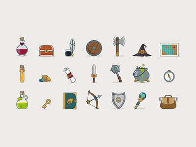 Fantasy Icons Set fantasy flat game icons icons set mistery potion rpg treasure vector weapons wizard