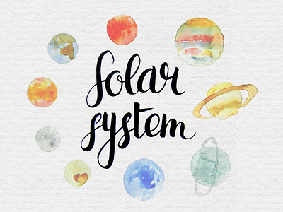 Solar Sistem - Calligraphy brush calligraphy hand draw lettering pentel planet pluto solar system watercolor