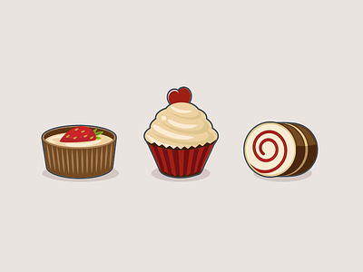 Sweet Icons 3 cinnamon roll cookies cream cupcake flat food icon set icons pastry strawberry tasty