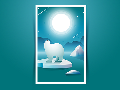 Winter Light cold ice iceberg illustration moon night north pole polar bear vector winter