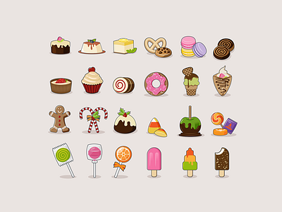 Sweet Icons All candies cheesecake cinnamon donut food ice cream icon set icons lollypop pastry sweet tasty