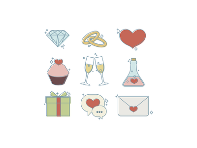 Valentine Icons 2017 champagne cupcake diamond heart icons icons set love love potion rings romantic valentine vector