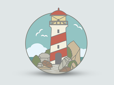 Lighthouse Day Version cliff icon illustration lighthouse marine ocean rocks sea seagul seascape vector