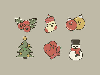Funny Christmas icons christmas christmas tree flat gloves holly icons icons set illustration snowman vector