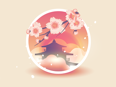 Sakura badge cherry blossom flower illustration japan japanese petals sakura spring sunset vector
