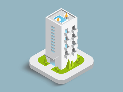 Isometric Building 3d architecture building digital art geometric illustration isometric real estate residence swimming pool vector