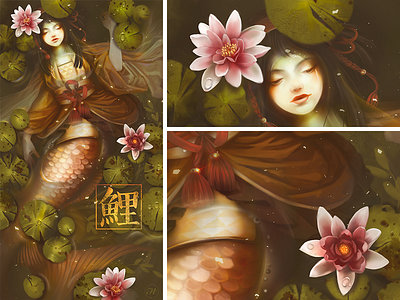 Onmyoji Koi digital art digital paint fanart fantasy japan koi lotus onmyoji waterlily