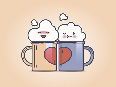 Warm and squishy digital heart illustration lovers mug mug design pastel colors valentine day vector vector art
