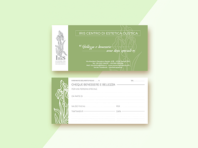 Wellness Cheque beauty center gift card graphic design invite iris print wellness