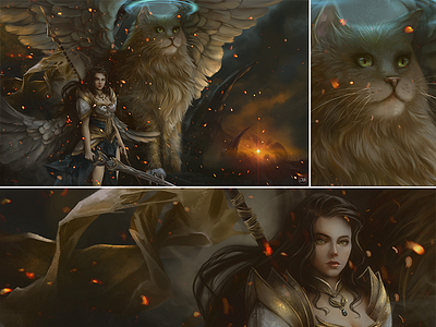 Fantasy concept angel cats concept art digital painting digitalart fantasy fantasyart illustration wingsart