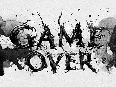 Game Over 3d black and white broken illustration splash wallpaper watercolor