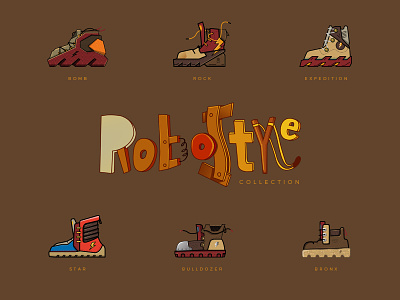 Robostyle Shoes Collection art boy design girl logo robot shape shoes style texture wood