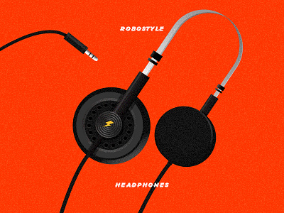 Headphones Robostyle black colors contrast headphones illustration red robo shape style