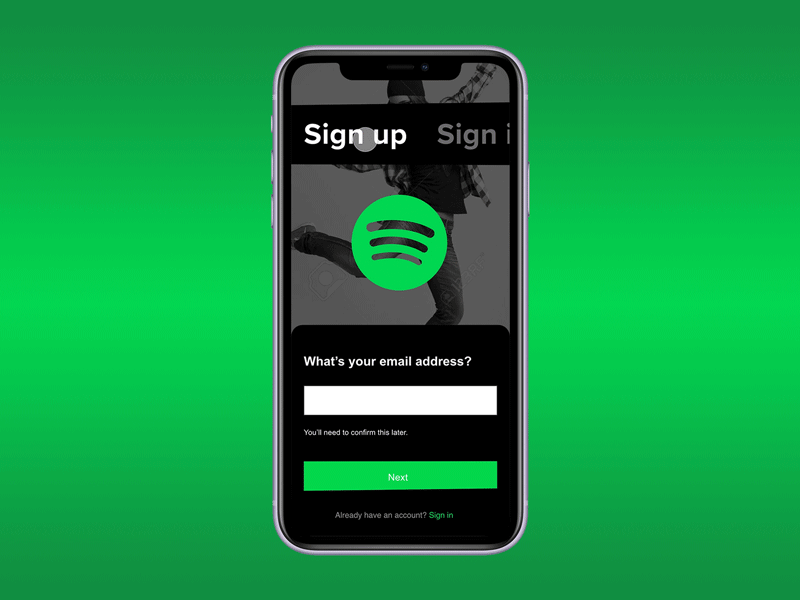 Spotify Sign Up adobexd dailyui interaction design mobile ui spotify uidesign uxdesign