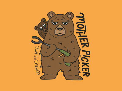 Mother Picker bear bears cause cleanup design enviroment green illustration mother mother bear nature outdoors picker procreate purpose trash yellow