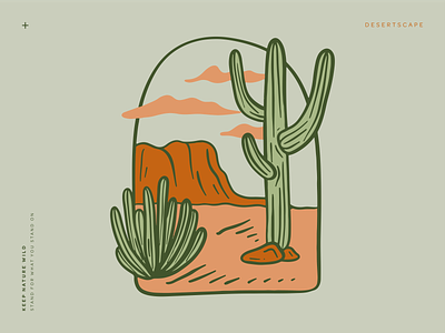 Desertscape badge cacti cactus desert design green illustration landscape mountain nature orange organ pipe outdoors procreate sky wild