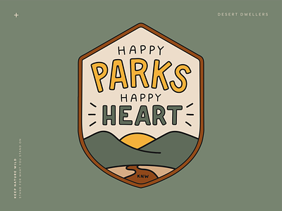 Happy Parks Happy Heart badge design green illustration landscape national park service national parks nature nps outdoors park parks procreate sticker