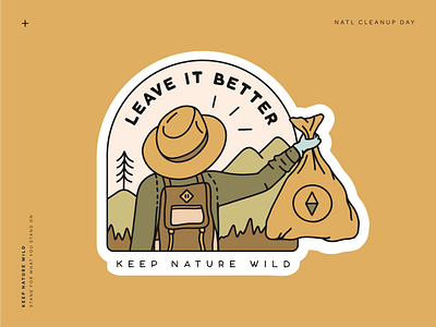 Leave it Better brown cleanup forest gold illustration mountains nature nature illustration sticker sticker design trash wild