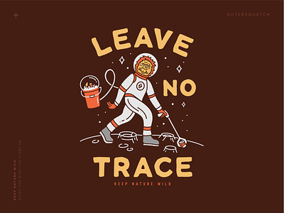 Outersquatch astronaut bigfoot brown cleanup design illustration leave no trace moon nature outdoors red sasquatch space space suit squatch trash yellow