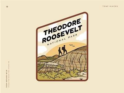 Theodore Roosevelt National Park badlands brown green hike hikers hiking illustration landscape national park nature neutrals outdoors park sticker sticker design vintage wild