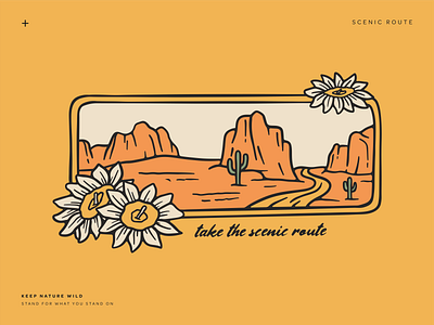 Scenic Route desert design gold hike hiking illustration nature outdoors outside procreate red rock road trip route saguaro scenic travel