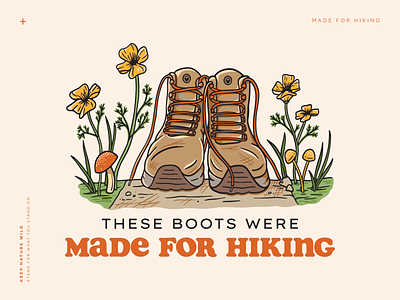 Made for Hiking design floral flowers green hike hiking hiking boots illustration mushrooms nature orange outdoors procreate shroom yellow