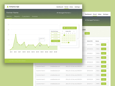 Metrics Portal Dashboard calendar dashboard data analytics database graphs redesign tables web website