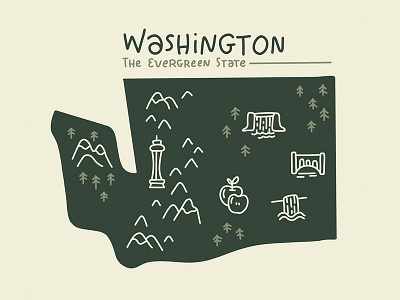 Washington State Illustration design illustration map design map illustration procreate state washington