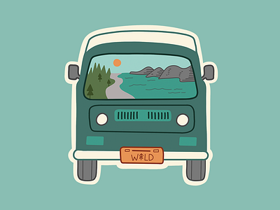 Wild Ride Van Sticker camper design green illustration nature outdoors procreate roadtrip travel turquoise van wild