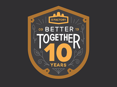 Anniversary Badge, 10-Years 10 anniversary badge badge design design gold grey growth illustration leaves patch procreate seal years